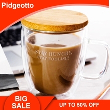 Double layered heat resistant glass with lid spoon office household milk coffee cup with handle free shipping 2024 - buy cheap