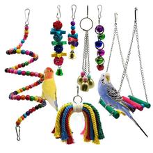 Bird Parrot Toys, 7 Packs Bird Swing Chewing Hanging Perches With Bells For Pet Parrot Lovebird Howl Budgie Cockatiels Macaws 2024 - buy cheap