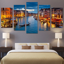 Wall Art Painting Pictures Canvas Print Modular Poster 5 Panel Venice Water City Boat Light Landscape Home Decor Modern Artwork 2024 - buy cheap