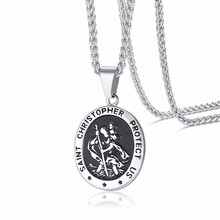 Men Stainless Steel Oval Saint Christopher Medallion Pendant Necklace Religious Jewelry with 24 inch Chain 2024 - buy cheap