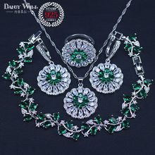 Colar com pingente de cristal austríaco verde, brincos de folha, pulseiras, cor de prata, conjuntos de joias de casamento para noivas 2024 - compre barato