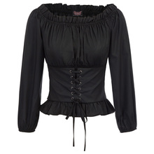 Camisa gótica feminina vintage, camisa de cor sólida renascentista, elegante, steampunk, espartilho com ombro de fora 2024 - compre barato
