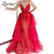 Red Two Pieces Prom Dresses With Detachable Train 2019 Turkish Islamic Wedding Party Dress Formal Evening Gowns Vestido De Festa 2024 - buy cheap