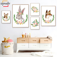 Woodland Nursery Decor Girl Boho Animal Bunny Deer Wall Art Flower Crown Painting Pictures Baby Kids Bedroom Posters and Prints 2024 - buy cheap