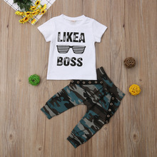 Pudcoco/крутая футболка в стиле хип-хоп для маленьких мальчиков; Камуфляжные штаны; Повседневная одежда; Комплект одежды для маленьких мальчиков 2024 - купить недорого