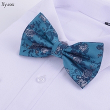 Accesorios de camisa de traje de negocios para hombre, pajarita con patrón azul y verde, doble pliegue, color Pavo Real ensanchado 2024 - compra barato