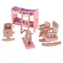 Muebles de casa de muñecas a escala 1:12, miniatura de madera para habitación de bebé, cuna, silla, cama, regalo para niños, juguetes para juego de cuna, color rosa 2024 - compra barato