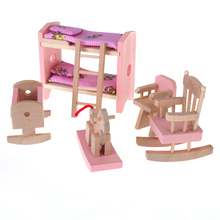 1:12 Scale Doll House Furniture Wooden Miniature Baby Nursery Room Crib Chair Bed Kids Children Gift Pretend Play Toys Pink 2024 - buy cheap