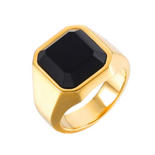 Square Black Crystal Stone Rings for Men Silvery Gold Tone Stainless Steel Signet Ring Modern Statement Jewelry Accessories 2020 2024 - buy cheap