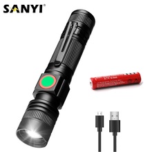 Sanyi USB Rechargeable LED Flashlight Powerful XML T6 LED 3 Modes Torch 18650 Lantern Waterproof Design Pen Hanging With Clip 2024 - buy cheap