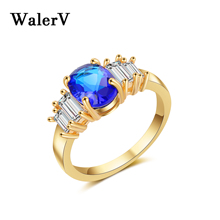 WalerV New Fashion Jewelry Popular Oval for Women Custom Gold Color Zircon Ring Dark Blue Charm Crystal Finger Ring Gift 6-10 2024 - buy cheap