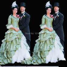Vestido de tafetá verde com babado, voo para trem 1860s guerra civil, vestido da bela austrália, maria, antinette, scarlette 2024 - compre barato