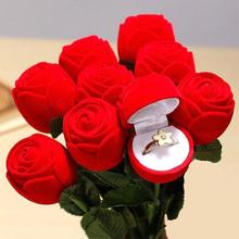 Romantic Rose Flower Flocking Ring Box Holder Wedding Propose Engagement Valentine Day Gift Packing Jewelry Case Gift Boxes 2024 - buy cheap