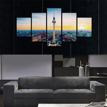 Lienzo HD para decoración del hogar, imagen Modular, marco de arte de pared para habitación, pintura de paisaje urbano de Berlín, torre de TV, 5 piezas 2024 - compra barato