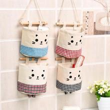 Cotton Linen Wall Hanging Organizer Pockets Cat Cartoon Bath Storage Bags For Cosmetics Storages Containers Bags Kitchen Pockets 2024 - buy cheap
