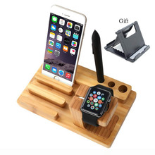 Soporte para teléfono móvil de escritorio, base de carga de madera de bambú Real para tableta y iPad, Apple Watch Pad 2024 - compra barato