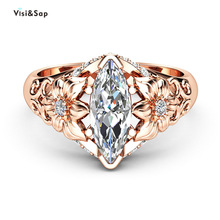 Женское кольцо с цветком Visisap, с прозрачным фианитом, цвета розового золота, B2178 2024 - купить недорого