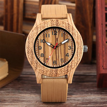 Relógio de pulso com estampa de madeira, relógio de pulso de quartzo clássico e gravado para homens e mulheres, moda retrô com pulseira de couro genuíno 2024 - compre barato