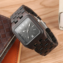 Бизнес Мужские деревянные часы кварцевые авто-даты минималистичный дисплей квадратный циферблат деревянный браслет складная застежка наручные часы для мужчин reloj 2024 - купить недорого
