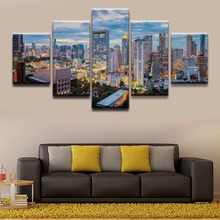 5 Panel Bangkok Building City Night Skyscraper Thailand Canvas Printed Painting For Living Room Wall Art Decor Picture Artwork 2024 - buy cheap