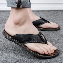 2019 Fashion PU Leather Men Slippers Beach Shoes Men Flip Flops Summer Flat Heels Male Slides Luxury Plus Size 46 2024 - buy cheap