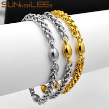 Sunnerlees jóias pulseira de aço inoxidável 6mm geométrico trigo link corrente prata cor banhado a ouro masculino feminino presente sc159 b 2024 - compre barato