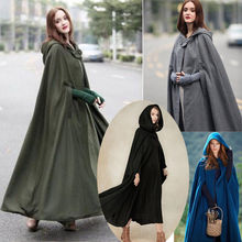 New Brand Women Long Cape Cloak Hooded Wool Blend Coat Sleeveless Winter Poncho Cardigan Fashion Clothes 2024 - buy cheap
