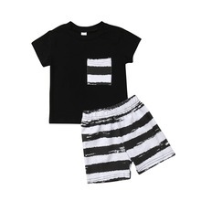 0-24M Pudcoco 2Pcs Newborn Baby Boys Set Clothes Cotton Tops Short Sleeve T-Shirt Striped Shorts 2024 - buy cheap