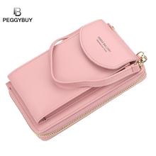 Women Long Wallet Solid Color Leather Shoulder Straps Shoulder Bag Female Mobile Phone Big Card Holders Wallet Handbag Pockets 2024 - buy cheap