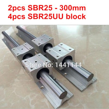 Trilho guia linear sbr25: 2 pçs sbr25-300mm, guia linear + 4 pçs bloco sbr25“ para partes cnc 2024 - compre barato