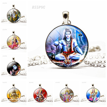 Krishna and Radha Amulet Necklace Glass Cabochon Jewelry Chain Lakshmi Pendant Hinduism Lord Shiva Necklace Women Gifts 2024 - buy cheap