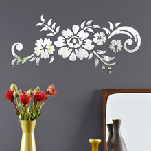 1*Wall Sticker Removable Acrylic Mirror Flower DIY Art Wall Sticker Mural Decal Home Room Decor 50x21.5cm Black/Gold/Silver 2024 - buy cheap