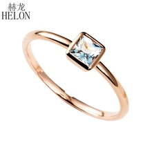 HELON 0.3ct Natural Aquamarine Ring 10K Rose Gold Aquamarine Engagement Ring Wedding Ring Women Trendy Jewelry Anniversary Ring 2024 - buy cheap