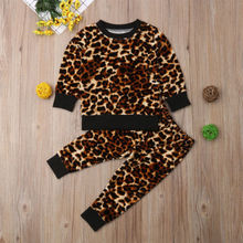 2 uds. De ropa para niñas pequeñas, camiseta de leopardo de mangas largas + Pantalones de mallas, conjunto de ropa 2024 - compra barato