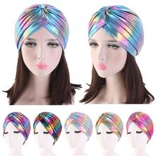 Indian Women Shiny Metallic Muslim Stretch Cancer Chemo Turban Hat Hair Loss Head Scarf Wraps Beanie Cover Headwear Bonnet Caps 2024 - buy cheap