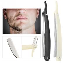 Barbeador manual masculino, barbeador de aço inoxidável dobrável com lâmina reta, ferramentas de barbeiro para cabeleireiro 2024 - compre barato