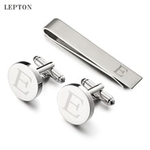 Hot Sale Round Letters E Cufflinks for Mens Silver Color Letters E of alphabet Cuff links & Tie Clip Set Men Shirt Cuffs Button 2024 - buy cheap