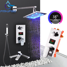 16" Temperature Digital Display Bath Shower Faucets Triple Thermostatic Valve Bathroom Faucets LED Shower Head Chrome Faucets 2024 - buy cheap