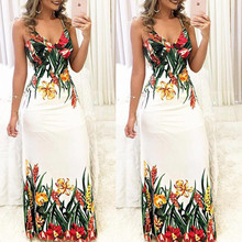 Fashion Women's Floral Maxi Dress Holiday Sleeveless V Neck Strap Party Beach Sundress Boho Summer Dresses 2024 - buy cheap