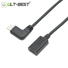 Ульт-Лучший USB 2,0 версия Тип C Мужской прямоугольный 90 градусов к Type-C Женский удлинитель шнур USB-C кабель для зарядки данных 27 см 2024 - купить недорого