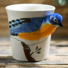 200ml3d estéreo pássaro azul caneca de café pintados à mão animal copo de cerâmica bonito dos desenhos animados presente caneca personalidade copo mão copos e canecas 2024 - compre barato