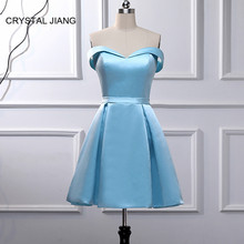 CRYSTAL JIANG 2019 New Arrival Bridesmaid Dresses Off the Shoulder Sky Blue Satin A Line Wedding Guest Dress Cheap Bridesmaid 2024 - buy cheap