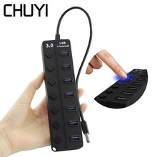 CHUYI USB Hub 3.0 7 Port USB 3.0 High-speed Splitter Adapter With DC 5V / 2A Power Supply Port For Miaomi Huawei Laptop PC Phone 2024 - buy cheap