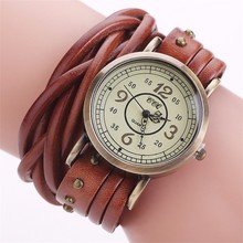 Reloj de pulsera de cuero genuino trenzado para mujer, accesorio Retro Vintage, de cuarzo, informal, envío directo 2024 - compra barato