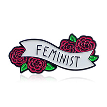 LNRRABC Red Rose Floral Feminist Pins Badges Brooches Enamel Lapel Pin Backpack Bag Accessories Gift for Women girls 2024 - buy cheap