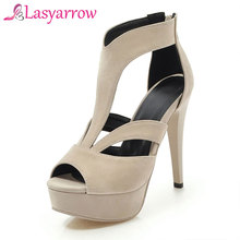 Lasyarrow Black Shoes Sandals Stiletto Shoes for Women High Heels Peep toe Ankle Strap Platform Sandals Cutouts Zapatos Mujer 2024 - buy cheap