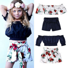 Conjunto de ropa de verano para niñas y bebés, Top corto con flores y pantalones cortos 2024 - compra barato