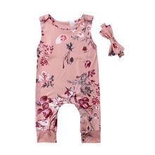 0-24 M lindo bebé recién nacido sin mangas Floral mono diadema 2 piezas trajes ropa de verano 2024 - compra barato