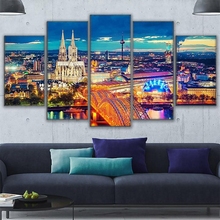 Cologne Cathedral Hohenzollern Bridge Landscape Poster City Lights 5 Piece Wall Art Pictures Canvas Painting Home Decor Bedroom 2024 - buy cheap