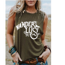Women Summer Tops 2019 Tank Top Cotton Casual T-Shirt Sexy Sleeveless Cute Tops Tee Print Wanderlust Letter Fashion Party Tops 2024 - buy cheap